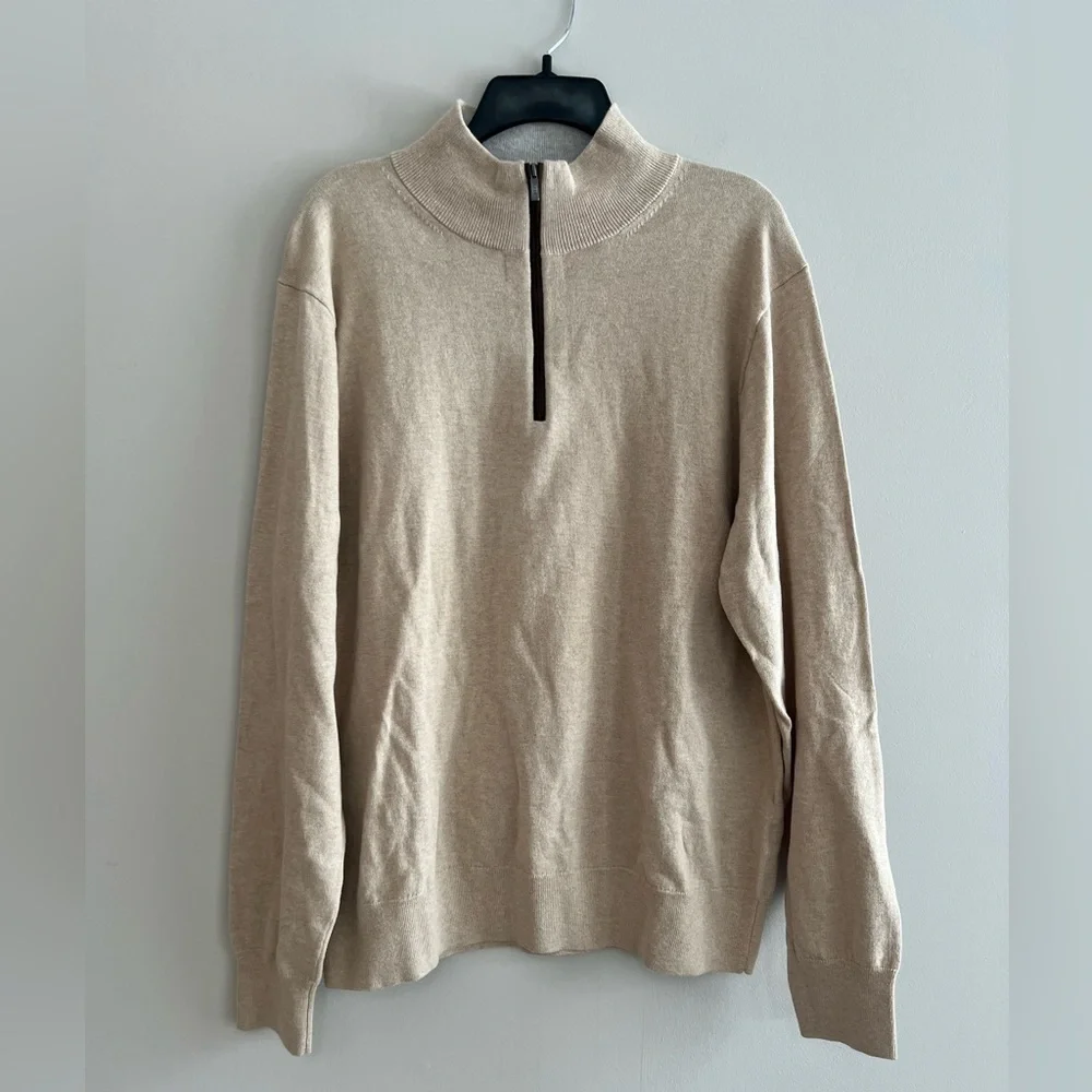 J. Crew NWT Cotton Cashmere Mock Neck Half-Zip Long Sleeve Sweater Cream, Large
